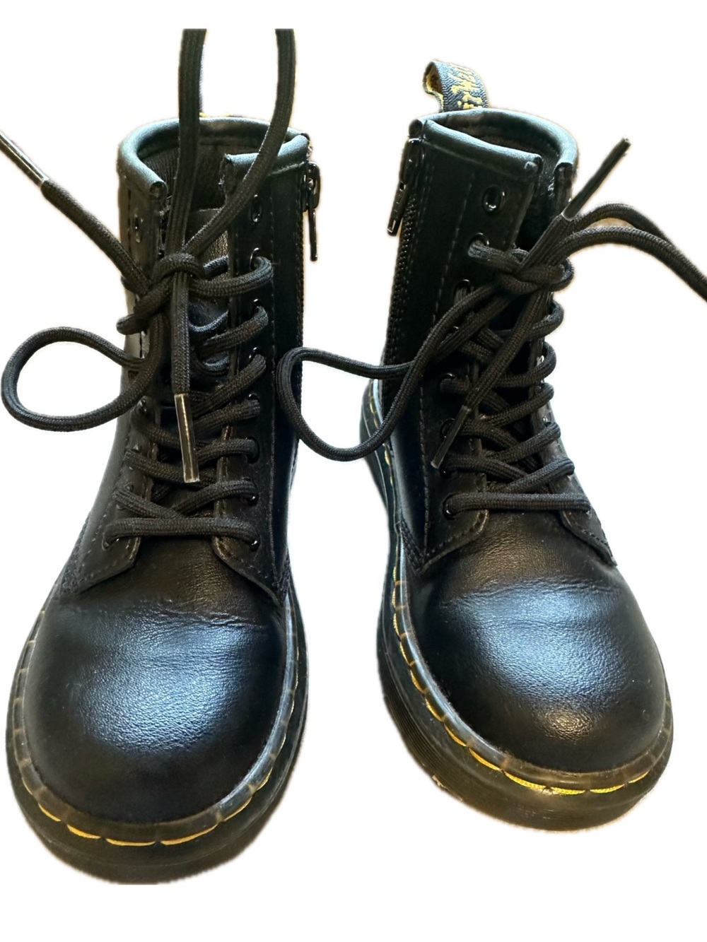 Dr. Martens Kids Black Lace-Up Boots with Yellow Stitching